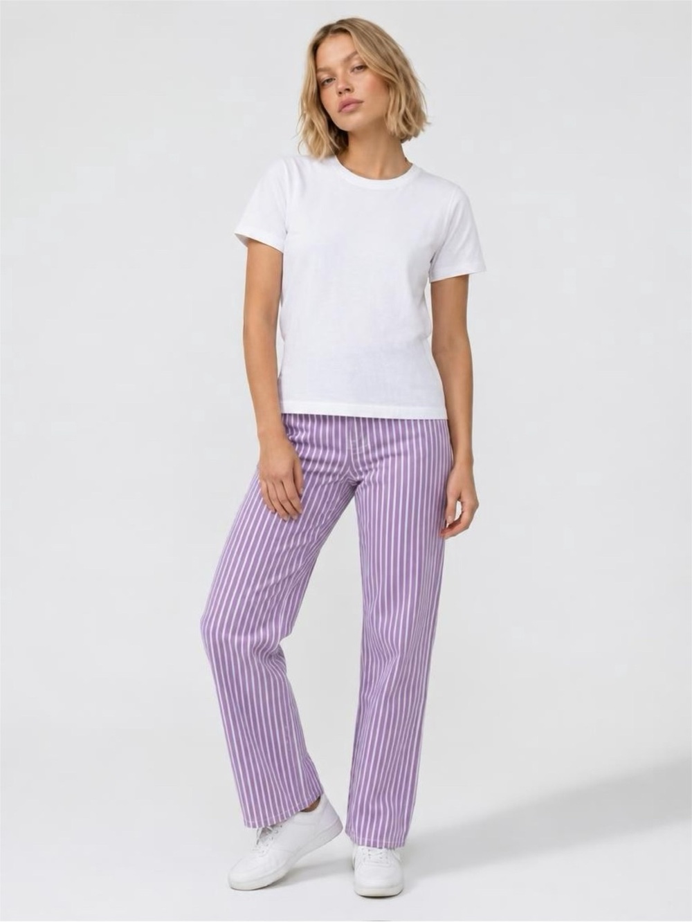Purple White Striped High Waisted Straight Leg Jeans Pants Womens Small